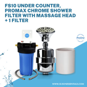 FS10 Under Counter, ProMax Chrome Shower Filter with Massage Head + 1 Filter
